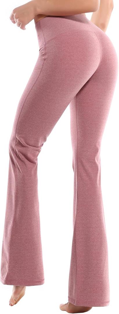 BUBBLELIME 29"/31"/33"/35"/37" 3 Styles Women's High Waist Bootcut Yoga Pants Basic/Side Pockets Tummy Control Workout Flared (Large, Basic Nylon_heatherred)