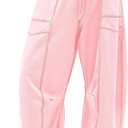 ReachMe Womens Barrel Sweatpants Baggy Wide Leg Lounge Pants Summer Travel Pants Beach Vacation Outfits (X-Large, Pink)