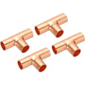 PATIKIL 1/4 Inch ID Tee Copper Fitting, 4 Pack 3 Way Welding Joint Pressure Pipe Fitting with Sweat Connection for HVAC, Air Conditioner, Plumbing