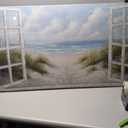 Window Beach Wall Art Prints Large tropical Seascape Picture Coastal Ocean Landscape Canvas Bedroom Blue Ocean Artwork Relaxing Living Room Sea Scene Painting Horizontal Summer Seascape Decor 48 x 24