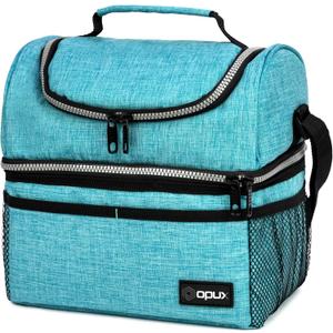 OPUX Lunch Box For Men Women, Insulated Large Lunch Bag Adult Work, Double Decker Lunchbox Meal Prep Dual Compartment Leakproof Lunch Cooler,Soft Lunch Tote Boys Girls Kids School, Aqua Turquoise 12L (Heather Sea Blue)