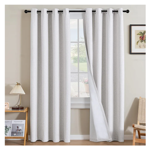 H.VERSAILTEX Linen Curtains 100% Blackout Curtains for Bedroom 84 inch Long Full Light Blocking Nature Linen Blended Window Curtains for Living Room Nickel Grommet (2 Panels, Heathered White)