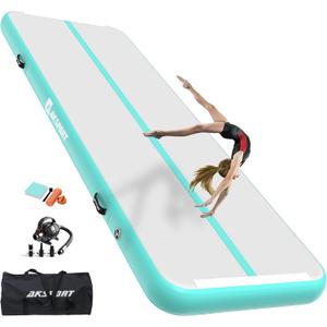 AKSPORT Gymnastics Air Mat Tumble Track Tumbling Mat Inflatable Floor Mats with Air Pump for Home Use/Tumble/Gym/Training/Cheerleading/Parkour/Beach/Park/Water (6.56ftx3.3ftx4inch, Mint Green)