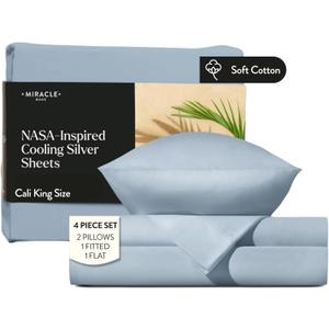 Miracle Made Breathable Cotton Bed Sheets, 4-Piece Set  Silver-Treated, Soft and Cool-to-The-Touch Lightweight Bedding Designed for Hot Sleepers  Cali King Size, Sky Blue