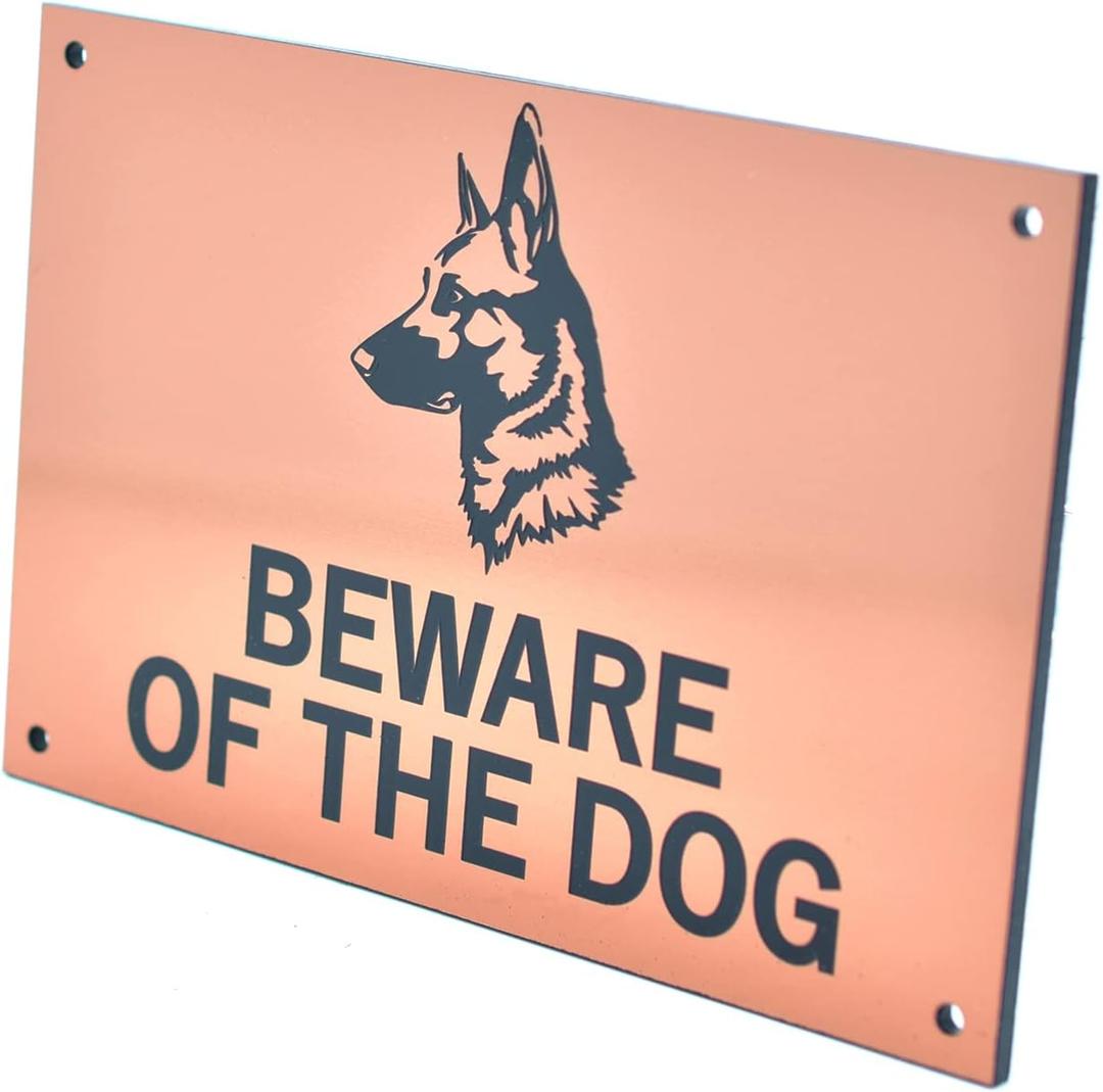 Beware of the Dog Sign (German Shepherd) - Easy to See Warning, Indoor/Outdoor Notice, Deterrent Sign (Copper)