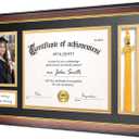Yaetm 11x22 Diploma Frame with Tassel Holder for 8.5x11 Certificate Document & 4x6 Photo with High Definition Glass, Black Mat Over Gold Acid-free Mat, Mahogany Graduation Frame 2026