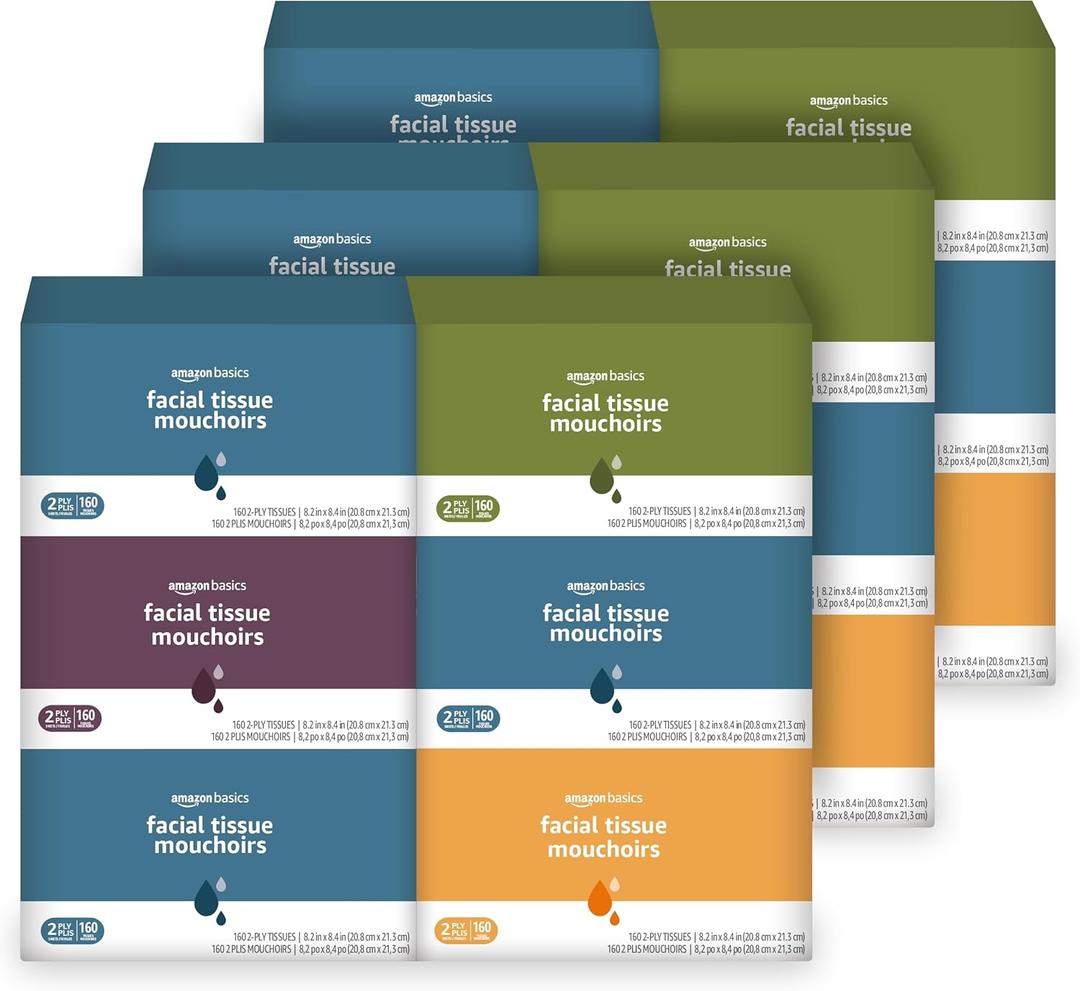 Facial Tissue, 2-Ply, 2880 Count (18 Packs of 160), (Packaging May Vary)