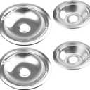 4 Pack (2) 6" & (2) 8" Electric Stove Burner Covers, Drip Chrome Pan Set Replacement for GE/Hotpoint WB31T10010 and WB31T10011