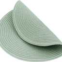 SHACOS Round Placemats Set of 6 Washable 15 inch Cotton Polyester Table Mats Woven Braided Place Mats for Dining Table, Sage Green