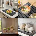 Drying Stone for Kitchen Counter, 24" 16" Large Foldable Stone Dish Drying Mat, Quick Dry Diatomaceous Earth Pad, Drying Mat for Kitchen Dishes Cups Bathroom Any Countertop(Dark Gray)