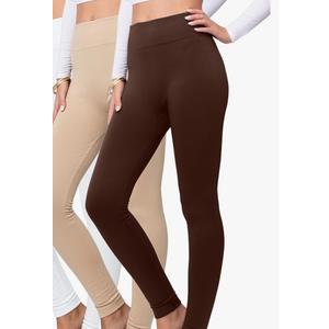 2 Pack Women’s Fleece Lined Leggings - Ultra-Soft, Premium Comfort - Brown, Khaki -M/L