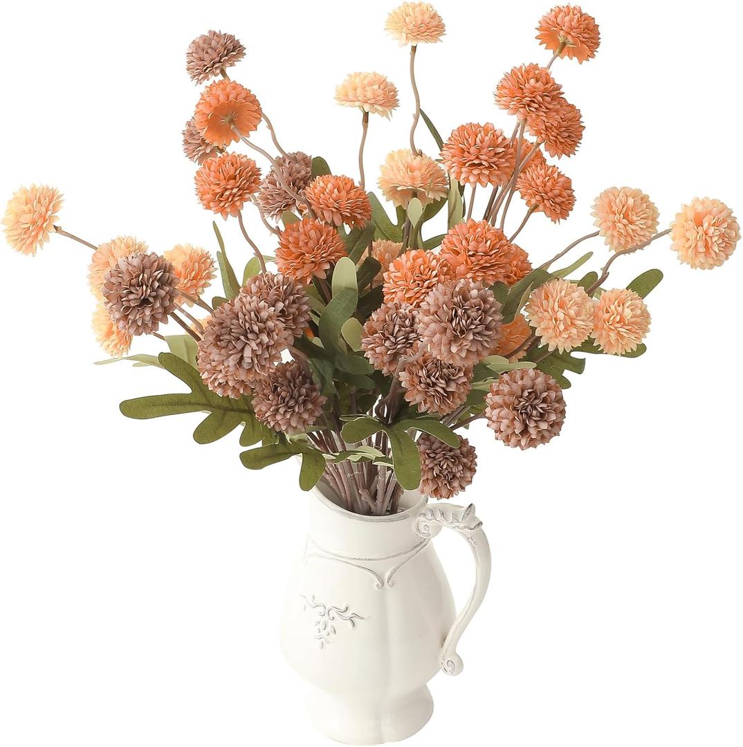 Floroom 9pcs Burnt Orange Taupe Mix Faux Silk Mums Artificial Flowers, Bulk Fake Small Mini Chrysanthemums with Stems for DIY Wedding Centerpieces Floral Arrangements Vase Fillers Home Decorations (Sunset Glow Harmony)