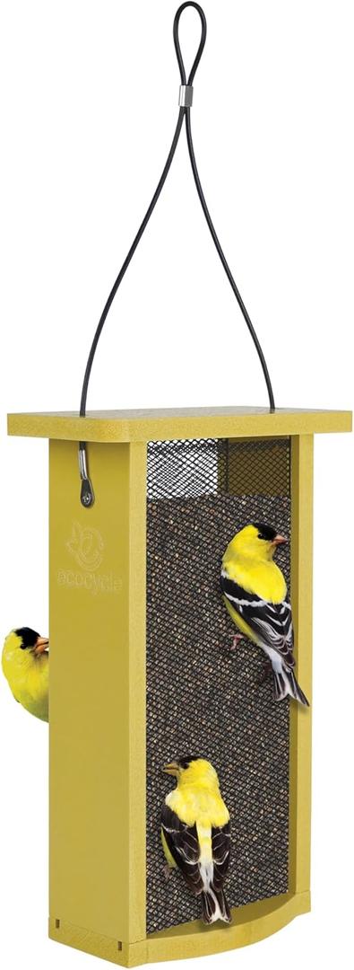 Finch Fare Recycled Plastic Thistle Mesh Bird Feeder for Wild Birds and Outdoor Décor, Dual-Sided Feeding & Removable Mesh Panels, 1.375 Quart Capacity, Yellow