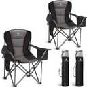 LET'S CAMP Folding Camping Chair Oversized Heavy Duty Padded Outdoor Chair with Cup Holder Storage and Cooler Bag, 450 LBS Weight Capacity, Thicken 600D Oxford,2 Pack (Black)