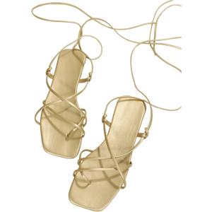 GORGLITTER Women's Summer Strappy Beach Sandals For Women 2025 Leather Lace Up Shoes (Metallic)