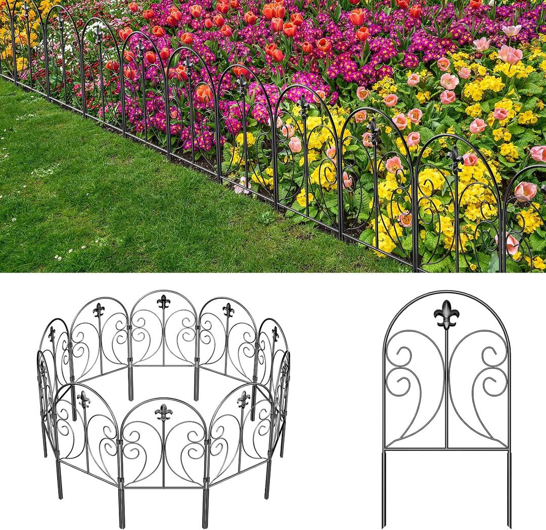 Decorative Garden Fence 19 Pack, 24in(H) x 20ft(L) Animal Barrier Fence, Rustproof Metal Fencing for Yard, Dog Rabbits Wire Section Garden Edging Border for Yard Patio Garden, Arched