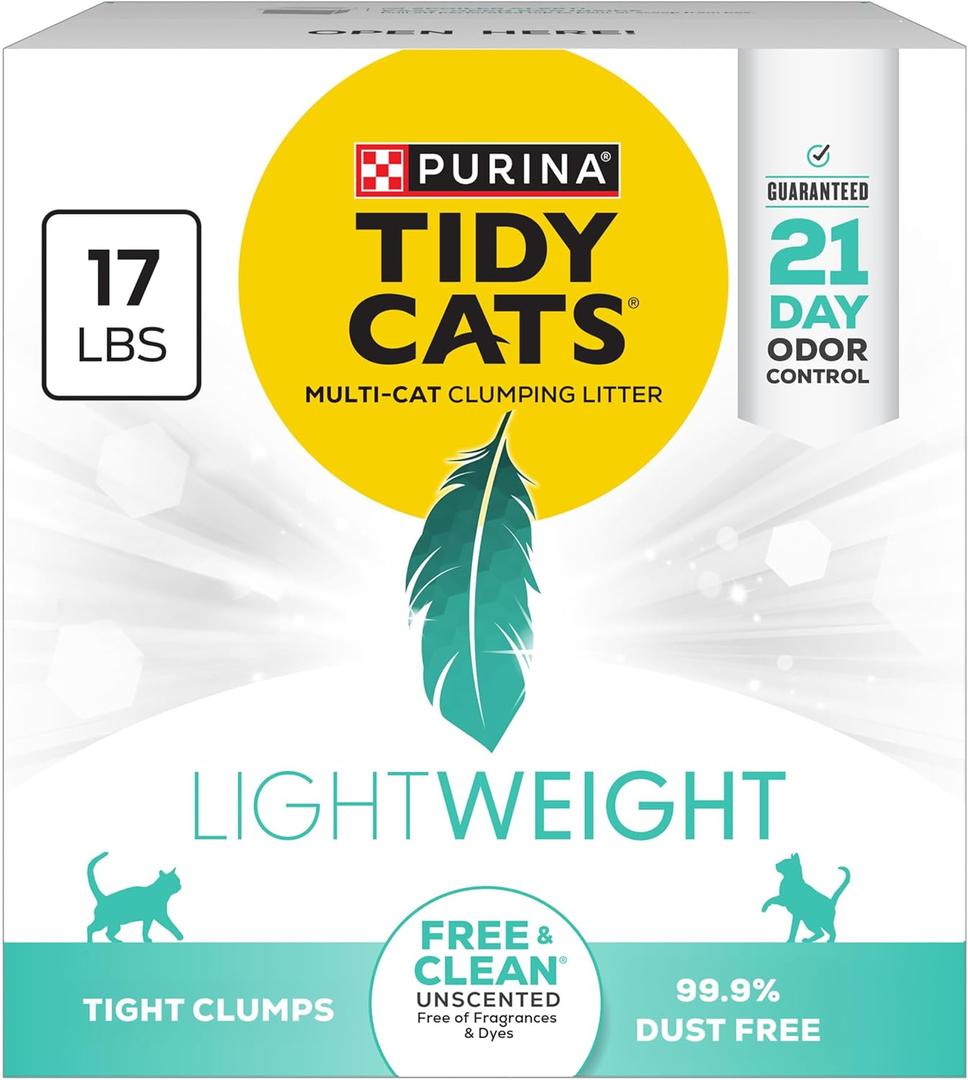 Purina Tidy Cats LightWeightFree and Clean Unscented, Multi-Cat, Clumping, 99.9 Percent Dust Free Cat Litter - 17 lb. Box