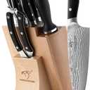 NANFANG BROTHERS Knife Sets, 9 Pieces Damascus Kitchen Knife Set with Block, ABS Ergonomic Handle for Chef Knife Set, Knife Sharpener and Kitchen Shears, Knife Block Set (Black/Natural)