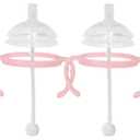 Botabee Straw Transition Cup Kit for Comotomo Baby Bottles | Conversion Kit Fits 5 & 8 Ounce Bottles | Soft, Silicone Straw Top Bottle Nipple & Weighted Straw to Help Baby - Pack of 2 (Pink)
