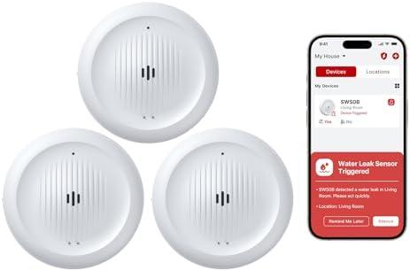X-Sense Wi-Fi Water Leak Detector Kit, Smart Water Sensor Alarm with App Alerts and Ultra-Slim Design, Water Alarm Leak Detector for Basements, Model SWS0B, 3 Packs