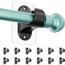 MUAKIOY Black Curtain Rod Hooks, No Drilling Self Adhesive Curtain Brackets, Adjustable Stick on Wall Curtains Pole Hangers for Bathroom, Bedroom, Livingroom, Kitchen (12 Pack)