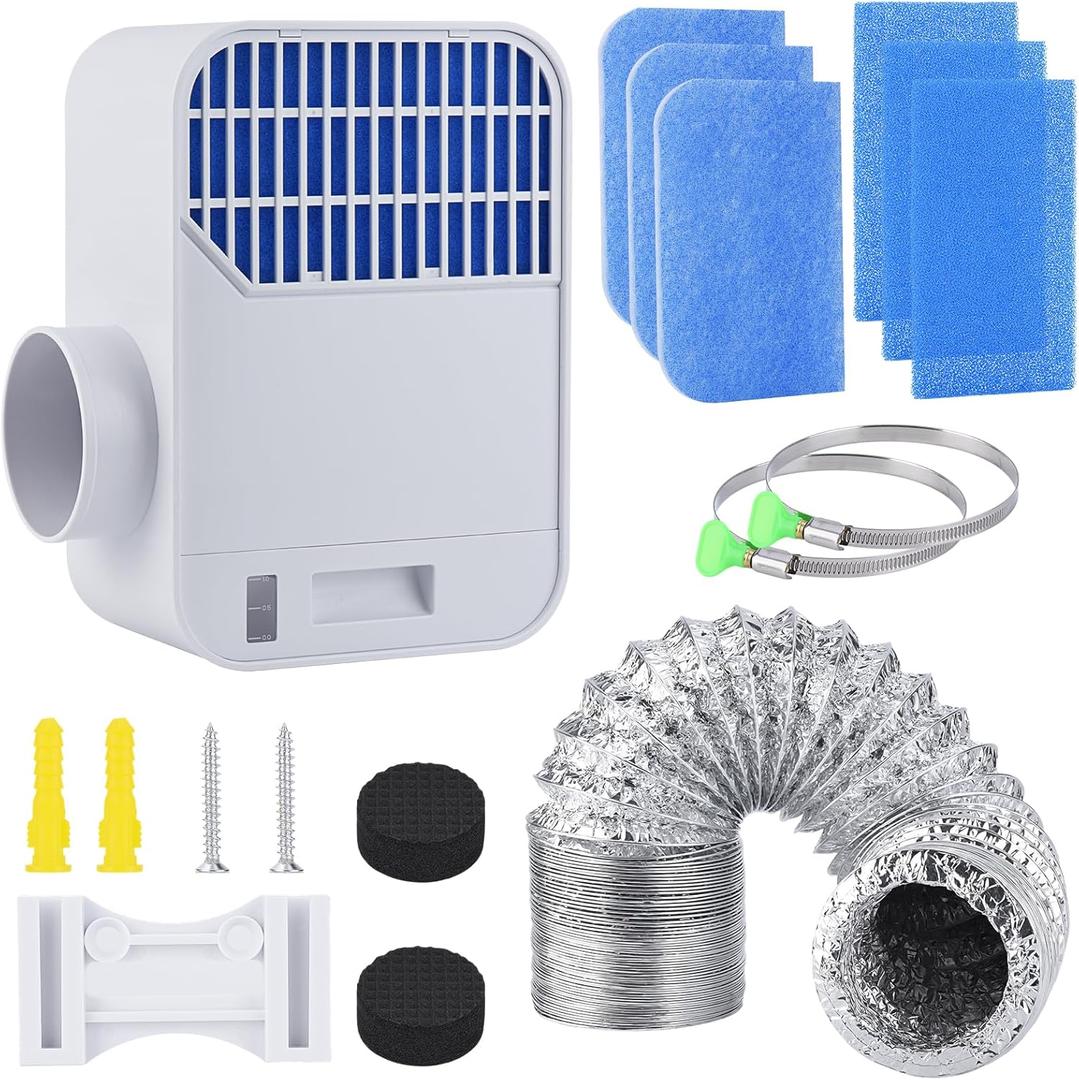 3-in-1 Indoor Dryer Vent Kit,Upgrade Energy Efficient Dryer Lint Trap,6 Polyester Filter&10ft Dryer Vent Hose & Water Drawer System for Electric Clothes DryersEnhanced Air Quality