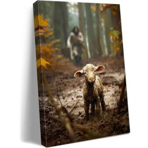 Large wall art for living room Jesus Running After Lost Lamb Picture for home decor Jesus wall decor for prayer room Baptism gifts for boys-girl serenity prayer Religious canvas wall prints .(24"X36") A-397