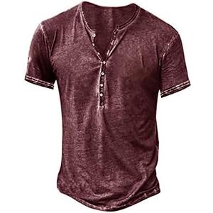Beotyshow Mens Distressed Henley Shirts Retro Short Sleeve Tee Shirts Casual Button Down Washed T-Shirts for Men Size XXL