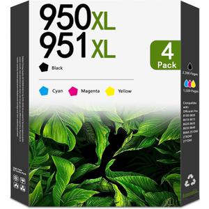 950XL 951XL Ink Cartridge 4-Pack(Black/Cyan/Magenta/Yellow) - Replacement for HP 950XL and 951XL Ink Cartridges Combo Pack Compatible for OfficeJet Pro 8100 8600 8610 8615 8620 8630 8640 Printer
