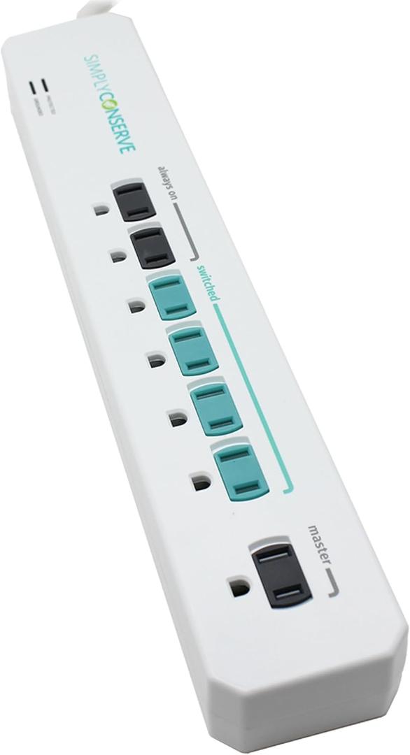 Simply Conserve Advanced Power Strip SC73T1, Surge Protector Outlets, White Power Strip Extension Cord with Multiple Outlets, Power Surge Strip for Electronics, Energy Saver Device