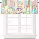 Easter Valances for Windows, Spring Easter Eggs Bunny Kitchen Short Curtains Wood Grain Farmhouse Window Treatment Rod Pocket Valance for Living Room Bedroom Bathroom 42 x 12 Inch (Lst-fhj01074)