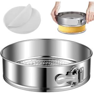 9" Stainless steel Springform Pan with 30 Pcs Parchment Paper Liners,9inch round pan 304 Nonstick Leakproof Springform Cake Pan with Removable Bottom for Cheesecake,Mousse,Chiffon,Baking Cakes