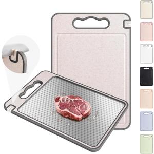 2 in 1 Stainless Steel Cutting Board with Handle Non-toxic Chopping Large Big Small Metal Carving Kitchen Meat Butcher Block Not Titanium Wood Bamboo Glass Marble Stone Rubber Plastic Sink (Grey/Beige)