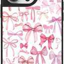 Case for iPhone 16 Pro, Trendy Aesthetic Pink Ribbon Bow Pattern Print, Glossy Hard PC Back Soft TPU Bumper, Slim Shockproof Anti-Scratch Cover for Teen Girls Women
