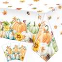 3 Pieces Fall Pumpkin Tablecloth Thanksgiving Tablecloth Autumn Harvest Maple Leaf Table Cover for Fall Thanksgiving Party Supplies, 54 x 108 Inch
