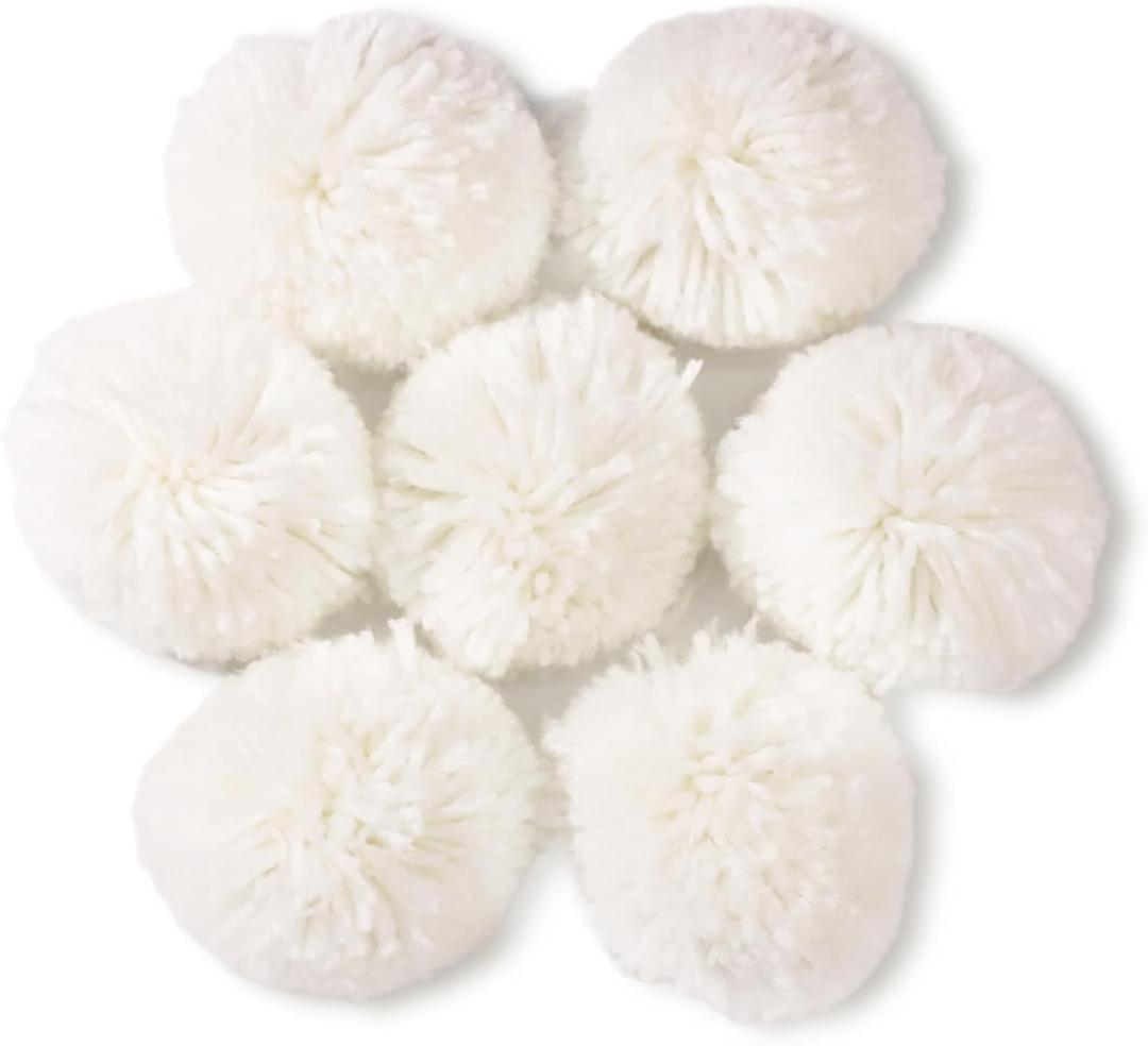 Pack of 10 Yarn Pom Poms for Hats 8CM-3INCH Party Supplies Handmade Detachable Art and Craft Fuzzy Pom Poms Decorative Accessories (White)