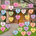 28 Pcs Valentines Day Outdoor Decorations Conversation Heart Candy Yard Sign Valentine Day Yard Stakes Heart Sayings Hanging Ornaments with Stakes and Fishing Threads for Valentine Tree Lawn