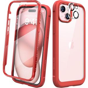 Diaclara Designed for iPhone 15 Case, Full Body Rugged Case with Built-in Touch Sensitive Anti-Scratch Screen Protector, with Camera Lens Protector for iPhone 15 6.1" (Red)