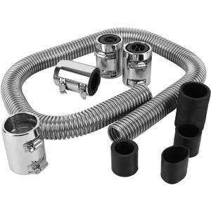 48" Flexible Radiator Hose Stainless Steel Engine Cooling Water Hose Kit Universal Water Hoses Adapter with Chrome Cap Clamp (Silver)