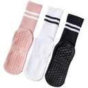 INANIR Pilates Socks With Grips for Women: Cute Non Slip Crew Gripper Yoga Sock - Grippy Sticky for Hospital/Dance Barre/Workout - Elderly Postpartum Slipper 3-Pair Set Size S/M 5-10
