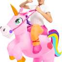 Spooktacular Creations Kids Inflatable Halloween Costume, Riding a Unicorn, Colorful Air Blow-up Set with Hat Hallowen Party (Medium, Pink)