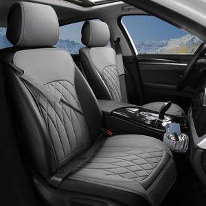 BEITK 2 Pack Leather Front Car Seat Covers, Universal Sideless Car Seat Protectors with Storage Pocket and Seat Belt Pads, Waterproof Automotive Seat Cover for Cars Trucks SUV(Grey) (front pair gray)