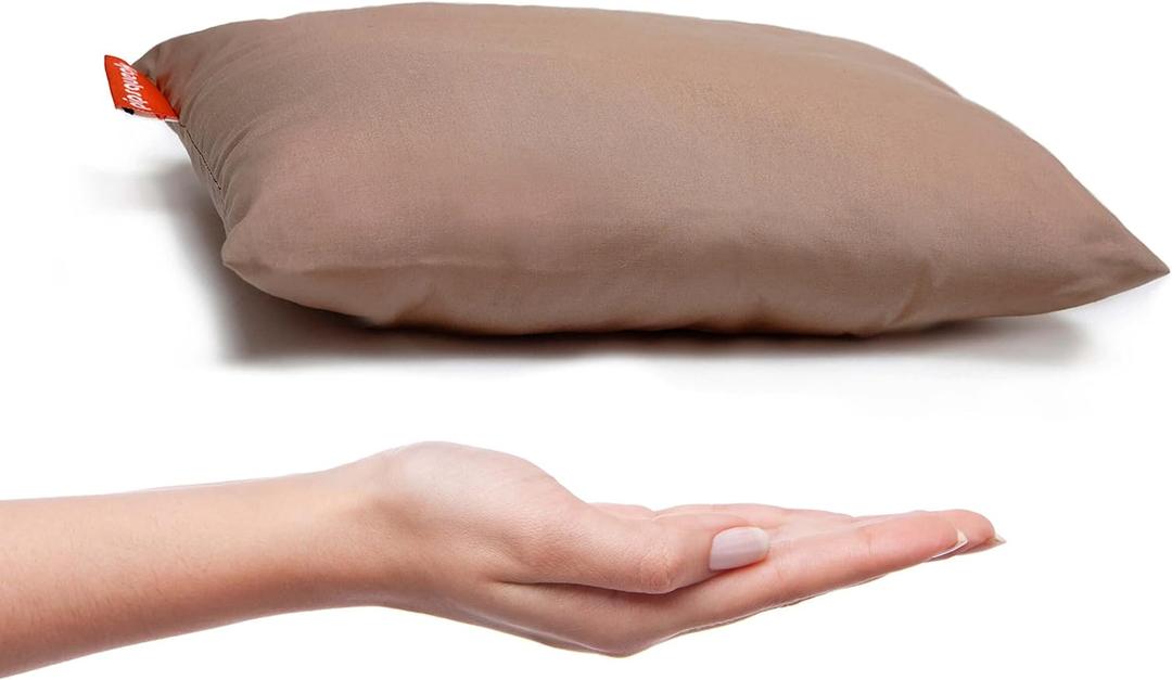 Pipsqueak Microfiber Pillow - Small, Mini, Tiny - 11 x 7 in - Perfect for Travel, Cars, Airplanes, Camping, Dogs, Toddlers, Kids, Lumbar, Knees and Neck - Ages 2 Yrs and Up (Khaki)