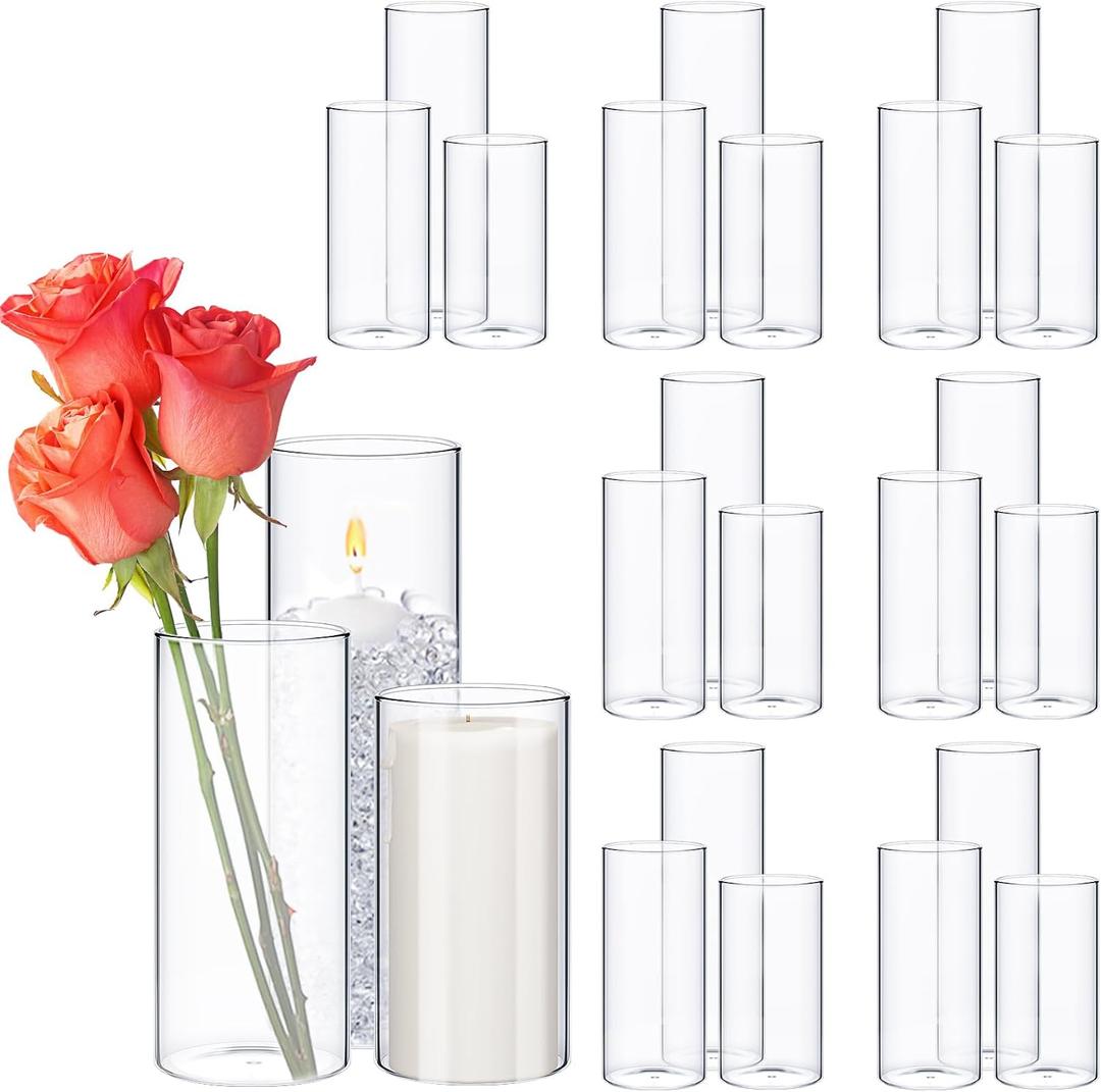 Didaey 24 Pcs Cylinder Vases, 3.4'' Dia 6'',8'',10'' Tall, Smooth