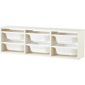 Beright Wall Storage Combination with Bins, Toy Storage Organizer for Kids, Multipurpose Children Cabinet Organizer for Books and Toys with 6 Small Bins, White (39X8.3X12.2inch)