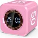 COWVTUJ Digital Pomodoro Timer Cube 5/10/25/50min, Visual Productivity Flip Timer for Kids Classroom Desk, Custom Countdown, Silent and Sound Mode for ADHD Study Work Game Kitchen (Pink)