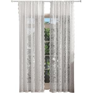 Jayla White Lace Sheer Curtains for Bedroom - Sheer Lace Curtains for Living Room, Floral Embroidered Farmhouse Window Drapes Vintage European Tulle Retro Style, Rod Pocket, 2 Panels Set, 42"W x 63"L