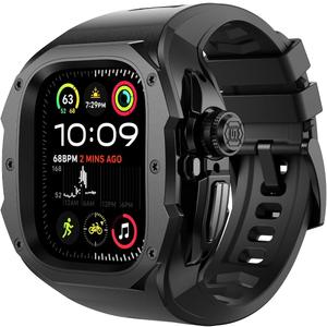 Rugged Bumper band with Case For apple watch ultra 3 2 1 49MM1-second quick installation - Shockproof & Scratch Resistant Compatible with iWatch Ultra 3/2/1 Men Gifts (Matte Black & Black Metal)