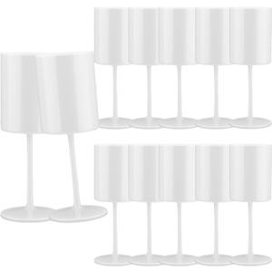 12 Pack Plastic Wine Glasses 10 Oz Large Reusable Drinking Cups Vintage Champagne Glasses with Stem,Acrylic Shatterproof Drinking Glasses Goblets for Wedding Toasting Parties Christmas Glassware，White, 12 PCS