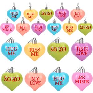 JULMELON Valentine's Day Conversation Hearts Candy Ornaments, 24 Pcs Colorful Heart Decorations for Tree Home Party Holiday Wedding and Party Decoration